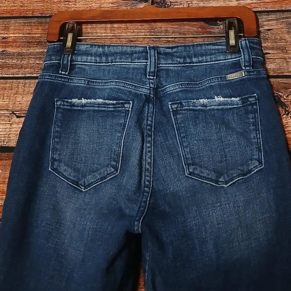 Kancan Jeans 27 7 Mom Raw Hem Distressed Dark Wash Denim Stretch